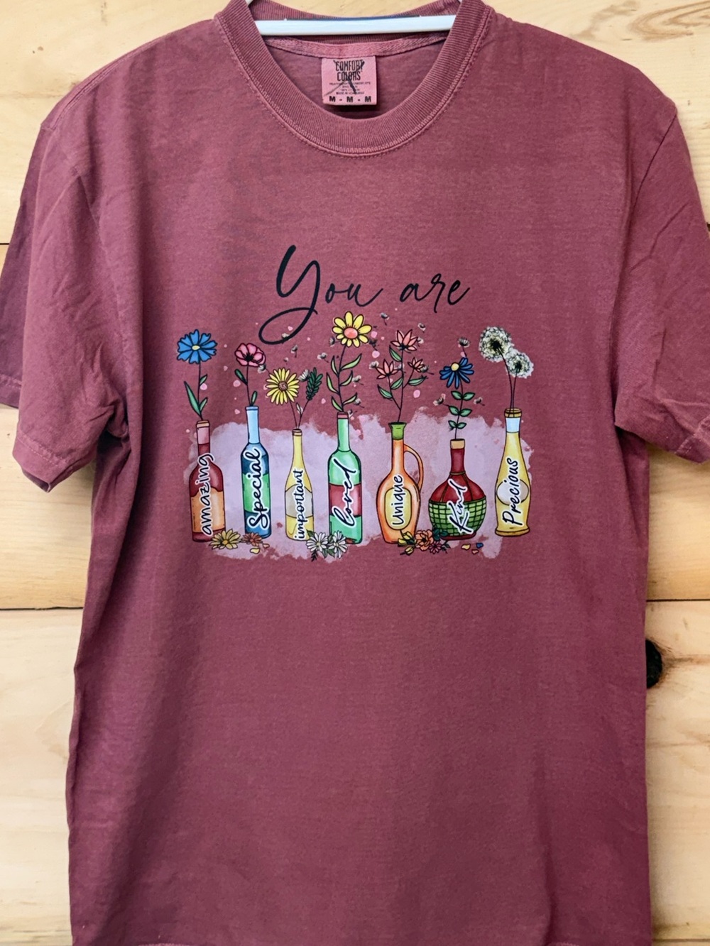 Comfort Colors Mauve 'You Are' Floral Bottle Graphic Tee - Picture 2 of 2